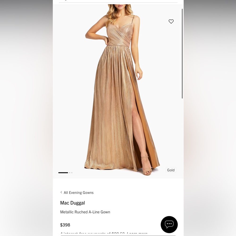 Mac Duggal Gold Metallic Ruched A-Line Gown - Used once and dry cleaned
